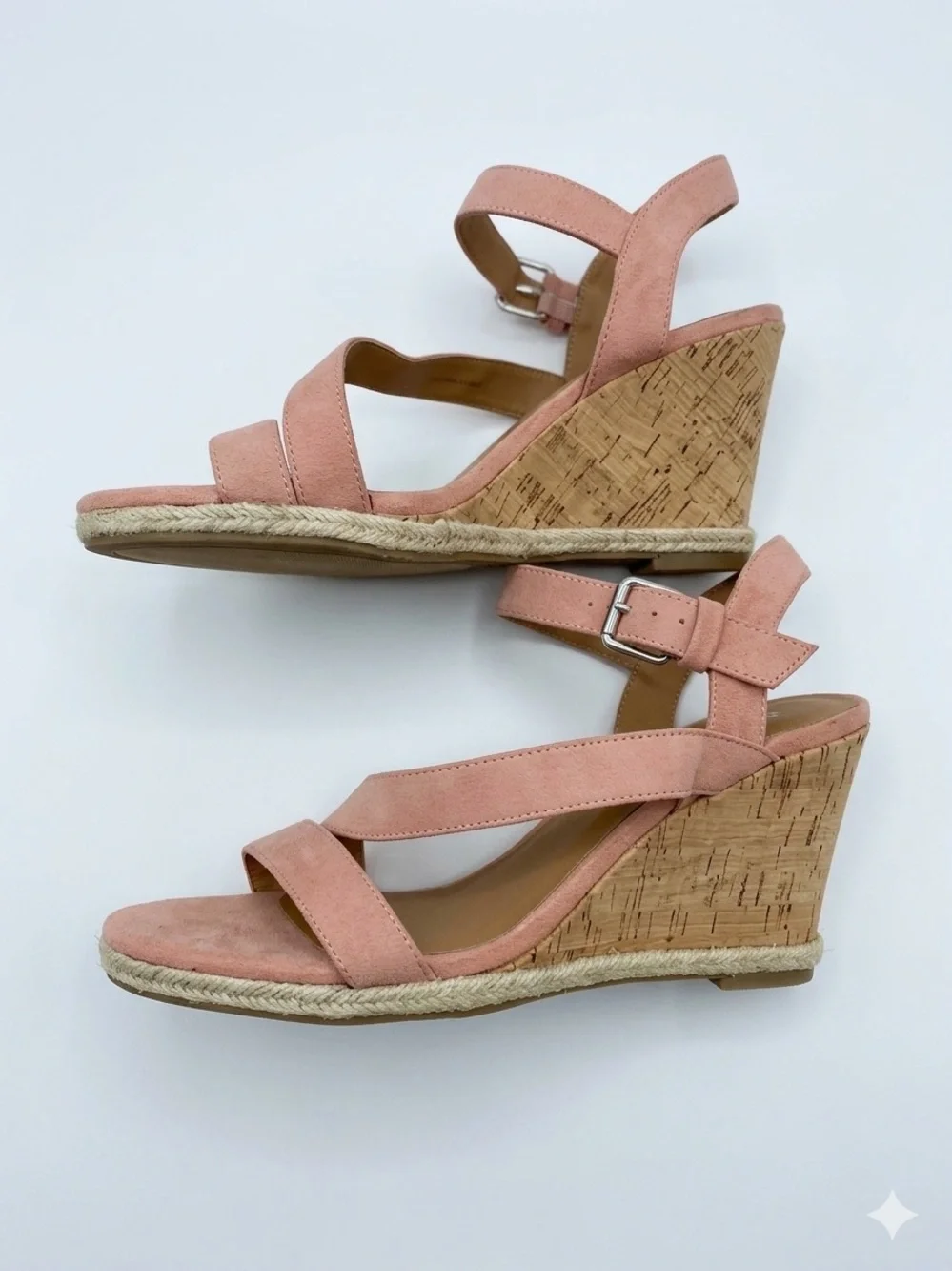 Dolce Vita DV8 Pierra Strappy Coral Pink Suede Cork Wedge Sandals
